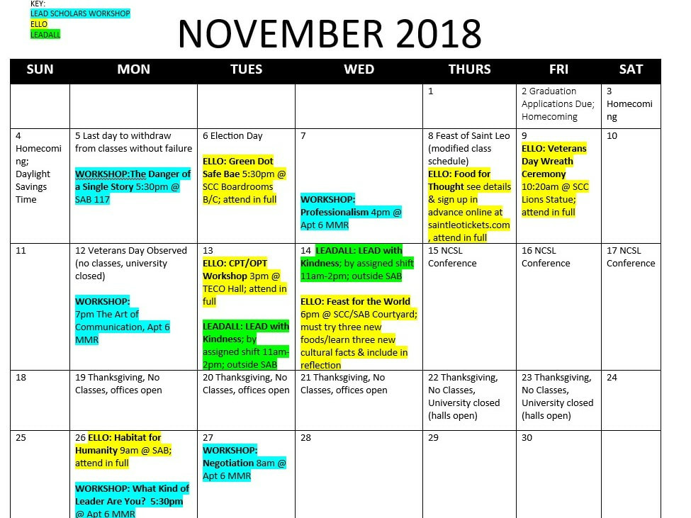 Saint Leo University Academic Calendar Printable Word Searches